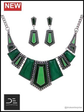 Vintage Rhinestone Bib Collar Earrings Necklace Jewelry Set
